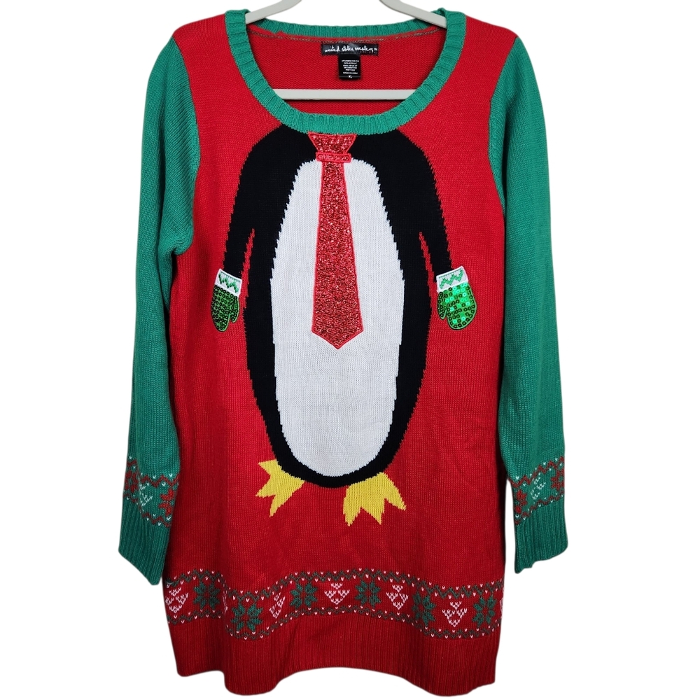 United States Sweaters Christmas Sweater Dress UCS Penguin Womens Size XL